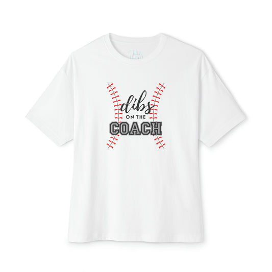 Oversized Dibs On the Coach Tee - Dibs On the Coach with Baseball Laces Oversized Boxy Crewneck T-Shirt