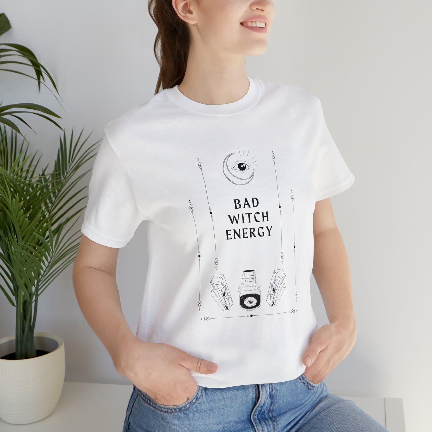 Bad Witch Energy T-Shirt - Fall Fashion - Spooky Season Shirt - Women's Halloween Shirt - Witch Tee - Crewneck T-Shirt - Astrology Shirt - Crystal Shirt